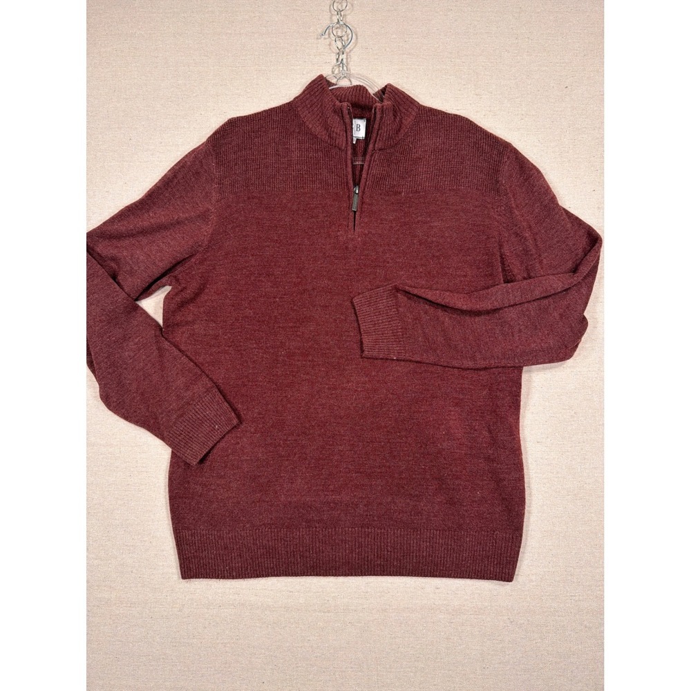 Geoffrey Beene Mens Burgundy Heather Quarter Zip Mock Neck Sweater G3G6050S L